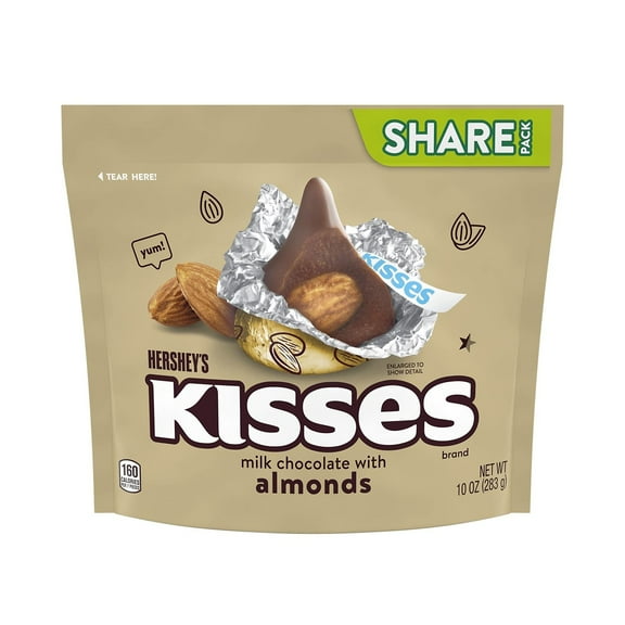 Hershey,S Kisses Milk Chocolate With Almonds Candy Share Pack, 10 Oz
