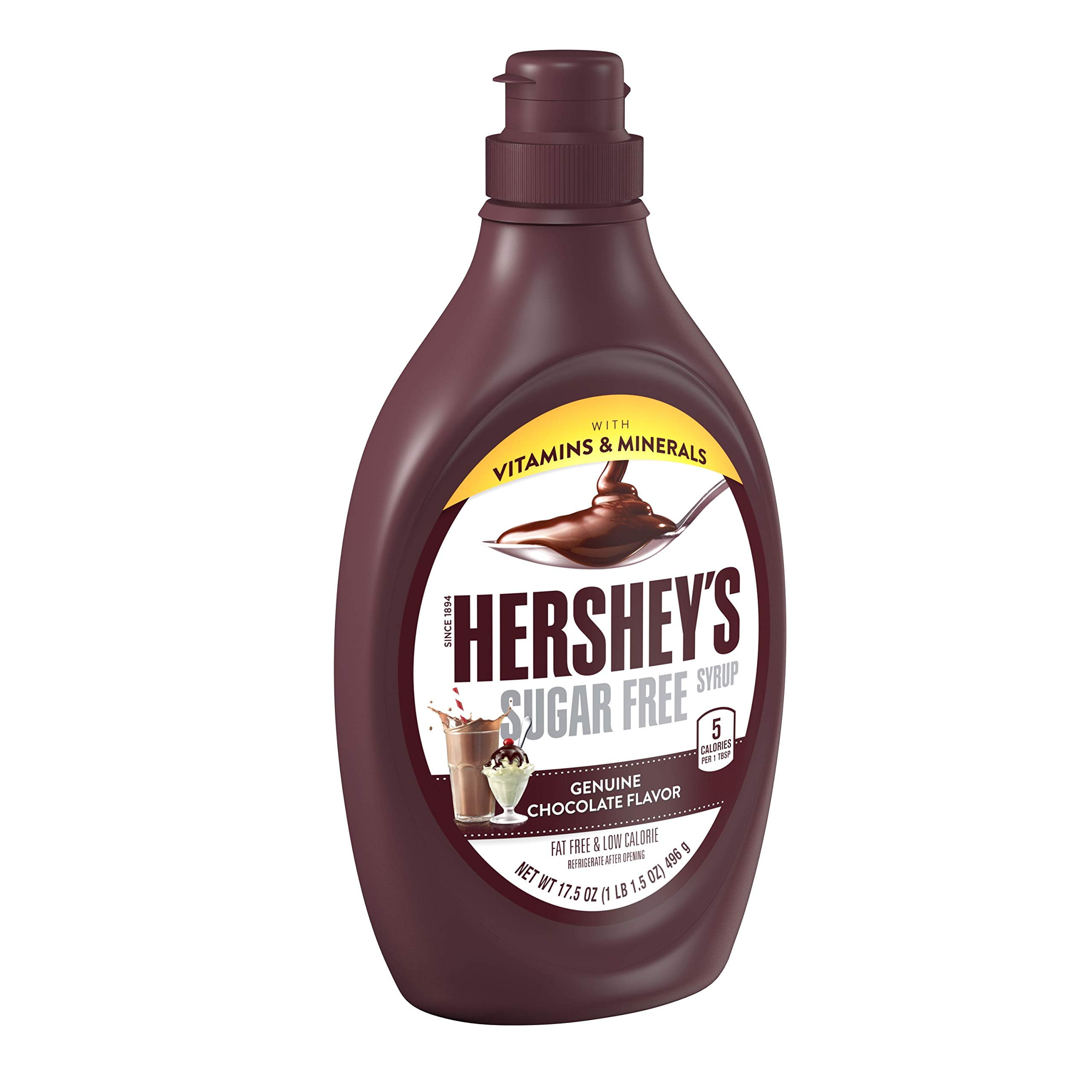 Hershey,S Zero Sugar Chocolate Syrup Bottles, 17.5 Oz (6 Count