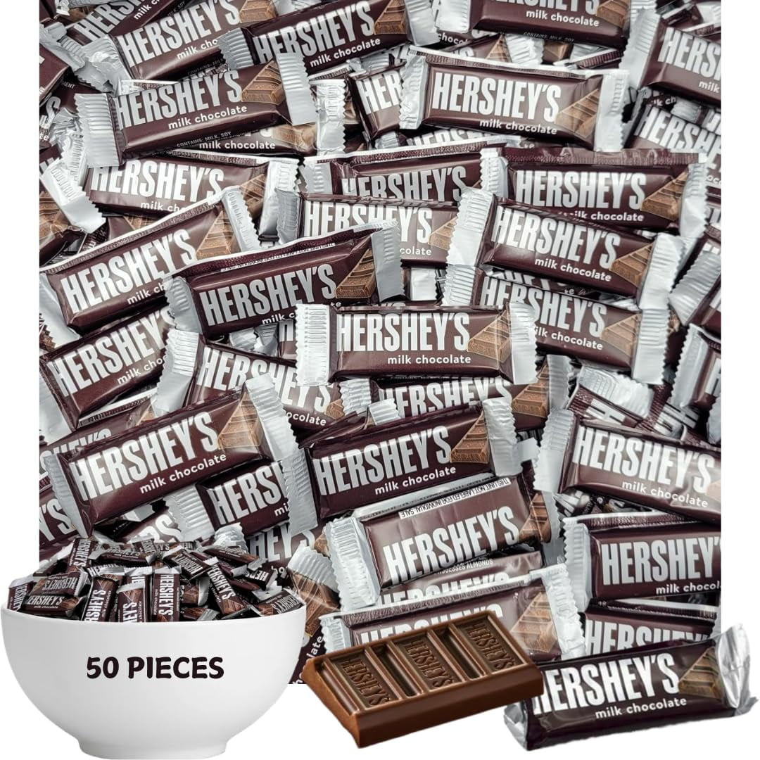Hershey Snack Size Candy MSF2&nbsp;Bar - 1.5 Pound of Individually Wrapped Pieces - Bulk Party Pack of 50 Fun Size Chocolate Candy Bars - Milk Chocolates