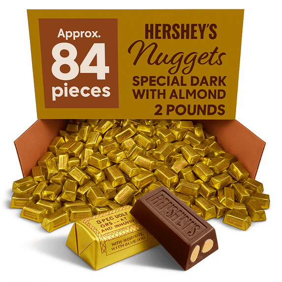 Hershey's Bulk Dark Chocolate Nuggets with Almonds – Approx. 84 Pieces – 2 lb |SPECIAL DARK Chocolate with Almonds Candy