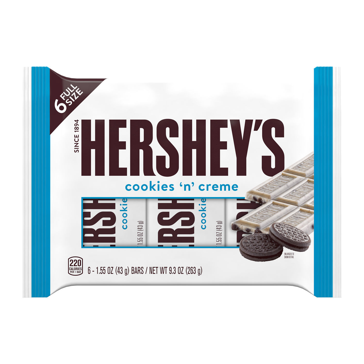 Hershey's Cookies 'n' Creme Candy, Bars 1.55 oz, 6 Count - image 1 of 8