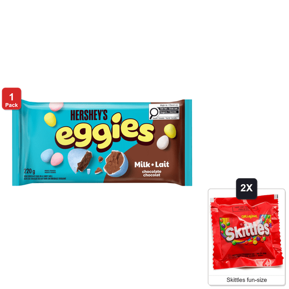 Hershey's Eggies Milk Chocolate Candy Coated Eggs, 220 g, with 2 Skittles Fun Size