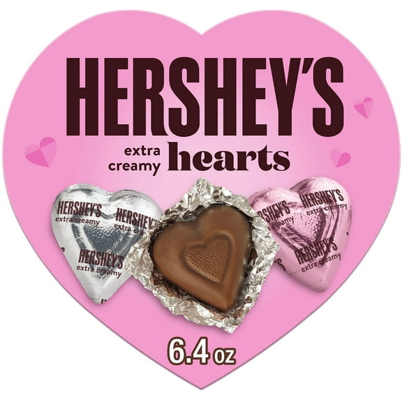 HERSHEY'S Extra Creamy Milk Chocolate Hearts, Valentine's Candy Gift Box, 6.4 oz