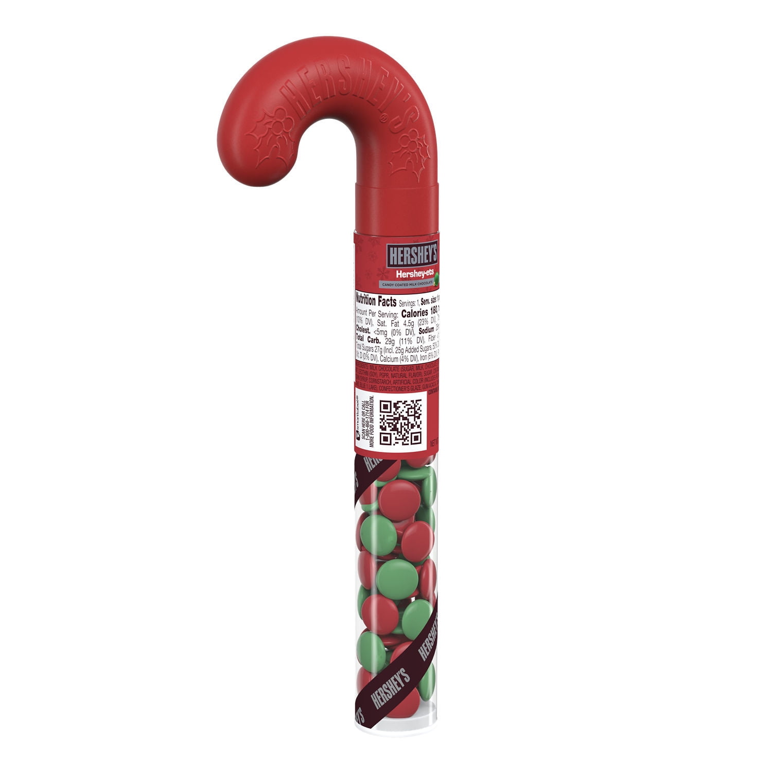 Hershey's Hershey-Ets Candy Coated Milk Chocolate Christmas Candy Stocking Stuffers, Plastic Cane 1.4 oz