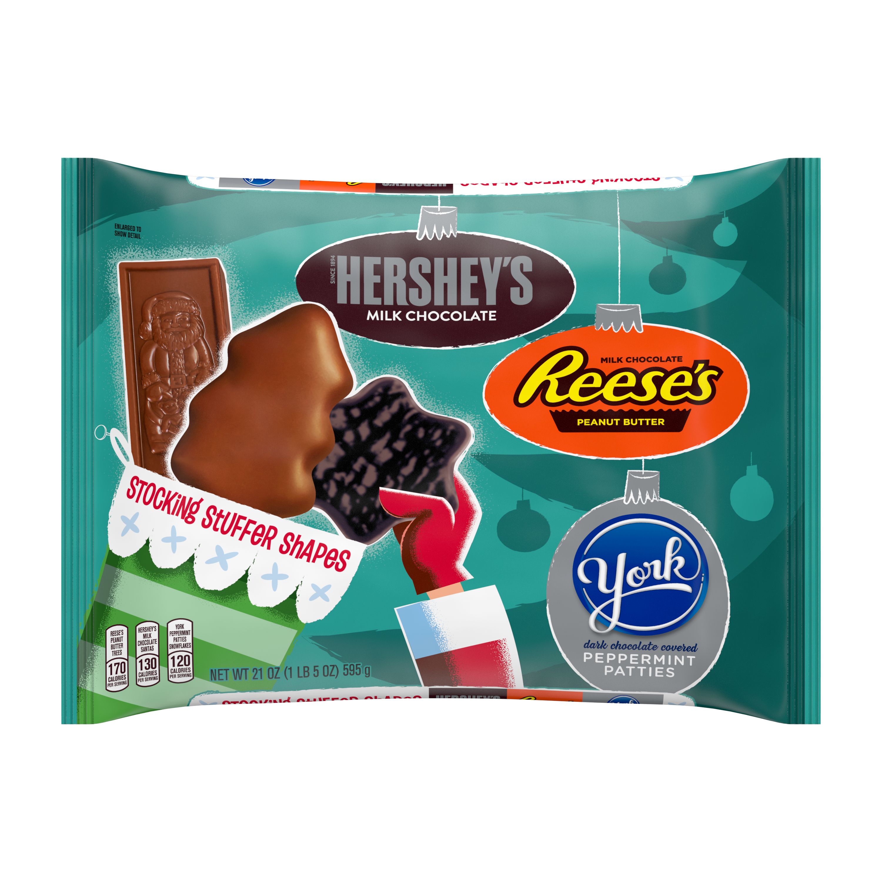 Hershey's, Holiday Milk Chocolate Candy Stocking Stuffer Shapes Assortment Laydown Bag, 21 oz - image 1 of 6