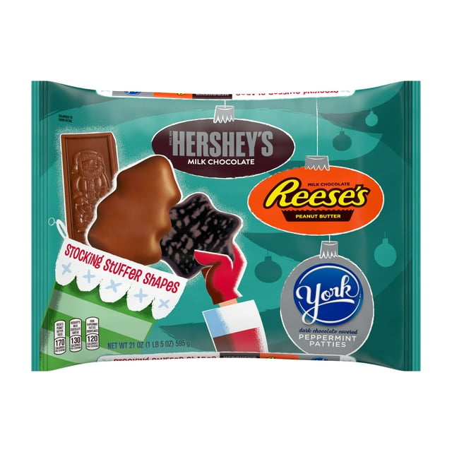Hershey's, Holiday Milk Chocolate Candy Stocking Stuffer Shapes Assortment Laydown Bag, 21 oz