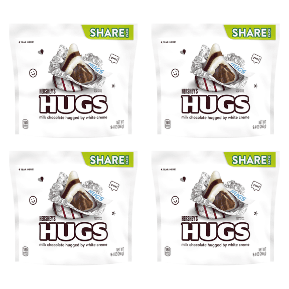 Hershey's Hugs Milk Chocolate and White Creme Candy, Share 10.6 oz (Pack of 4)