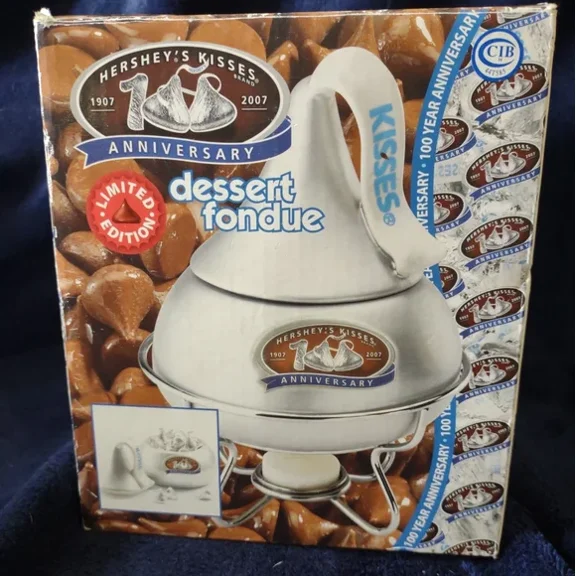Hershey's Kisses 100th Anniversary Dessert Nesting Fondue Set Limited Edition Ceramic Fondue Pot with Stand and Nesting Trays