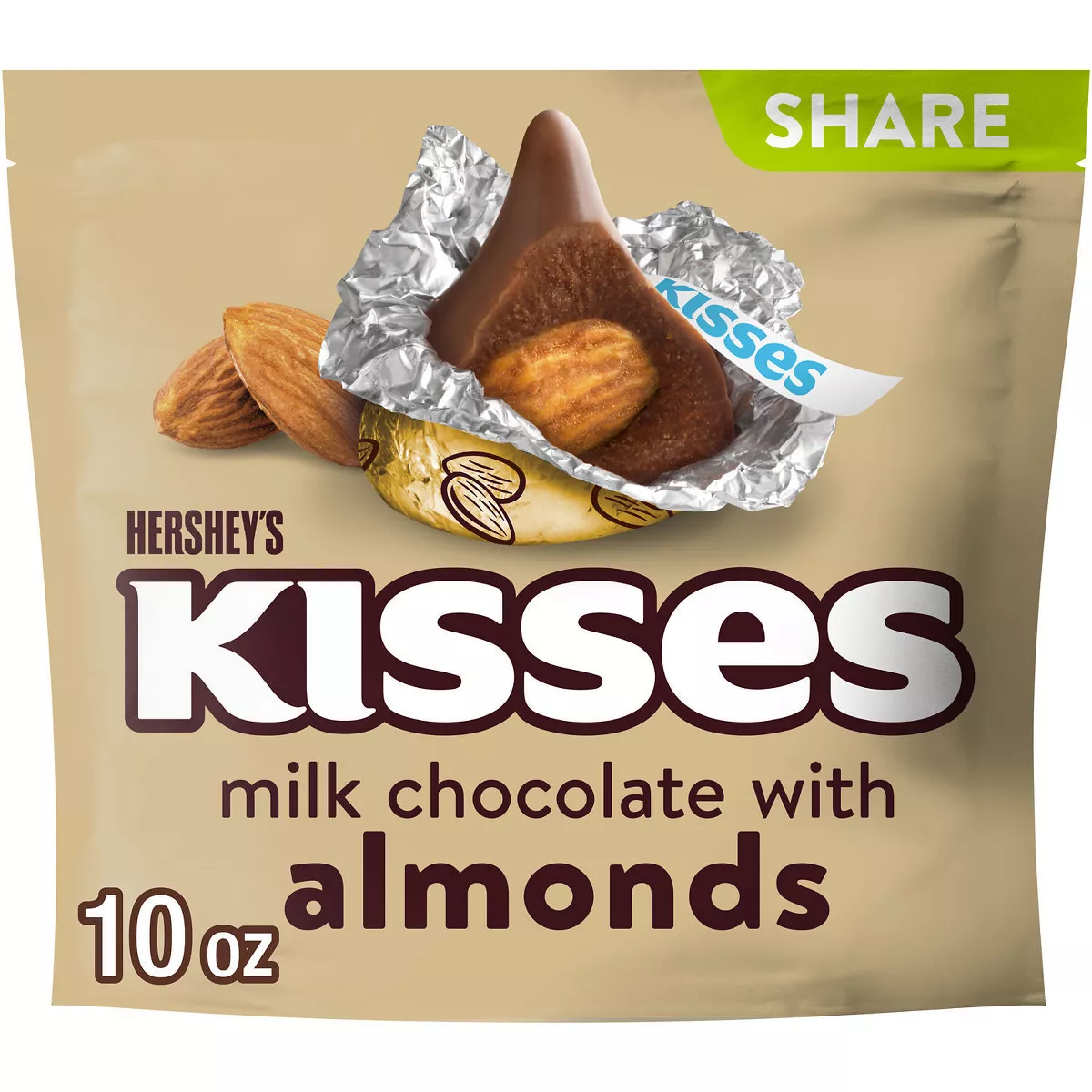 HERSHEY'S KISSES Milk Chocolate with Almonds Candy Share Pack, 10 oz ( Pack of 2 )