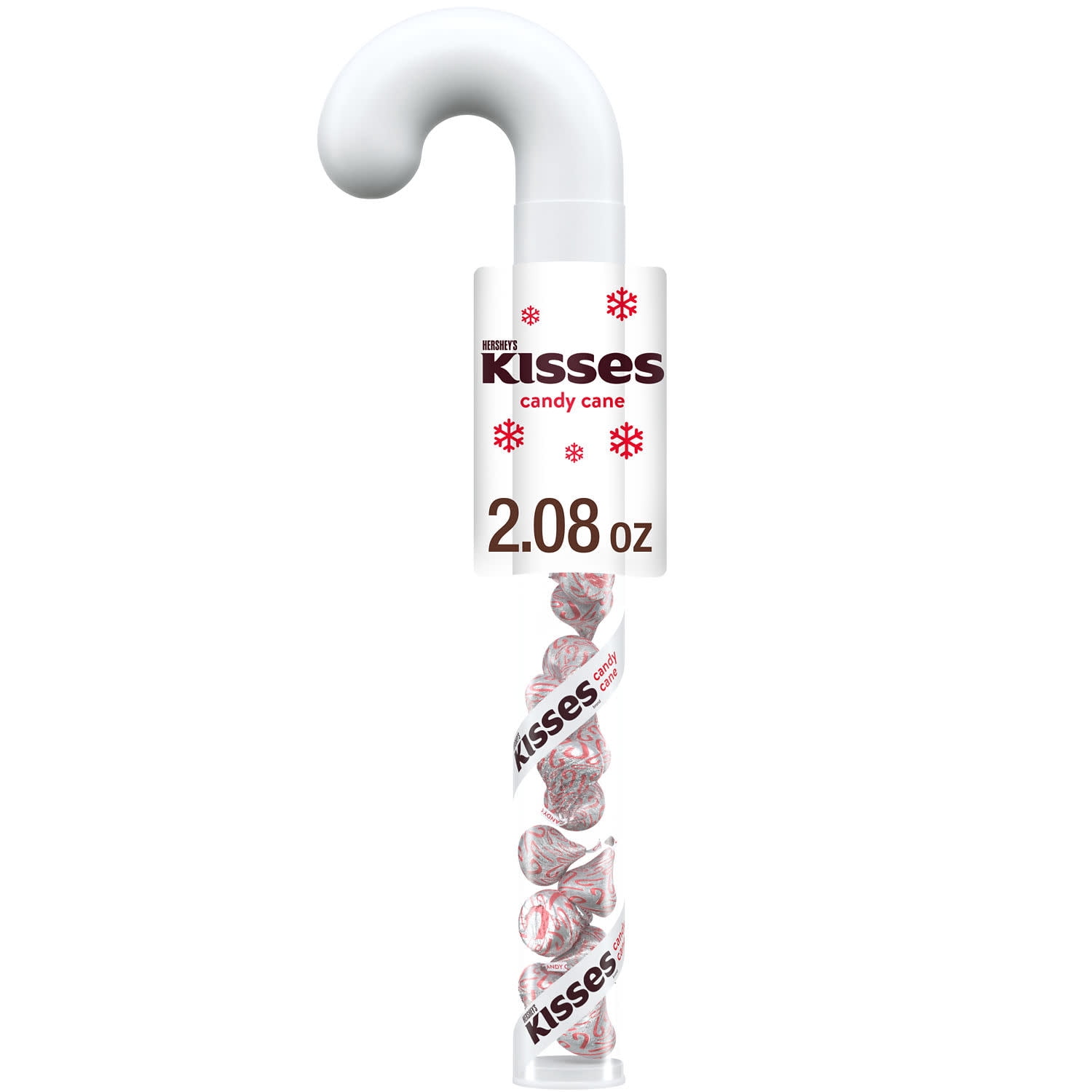 HERSHEY'S KISSES Candy Cane Flavored, Christmas Candy Plastic Cane, 2.08 oz