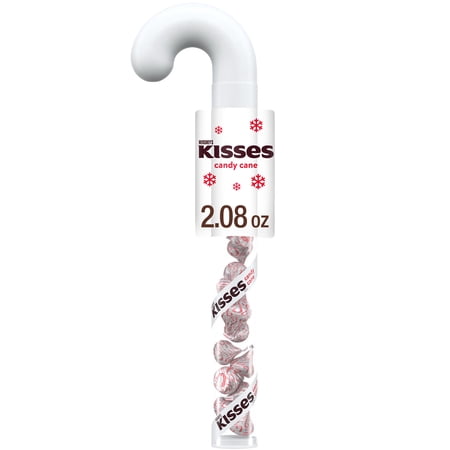 HERSHEY'S KISSES Candy Cane Flavored, Christmas Candy Plastic Cane, 2.08 oz