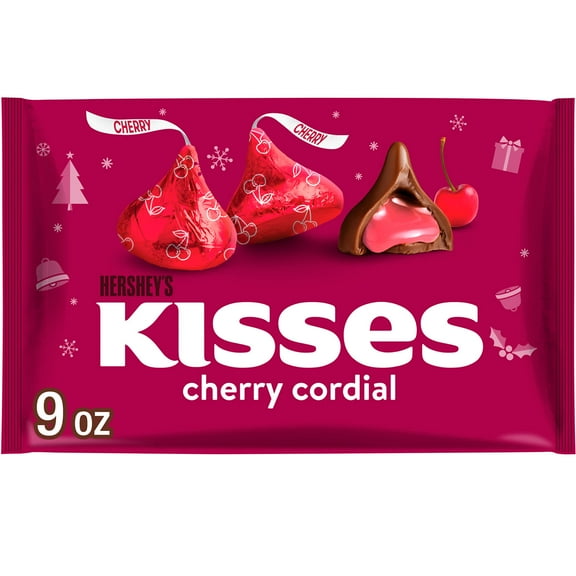 Hershey's Kisses Cherry Cordial Flavored Christmas Candy, Bag 9 oz