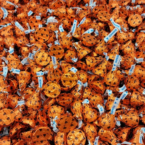 Hershey's Kisses Chocolate Candy with Hazelnut - Individually Wrapped Orange Candy Kisses 1 Pound