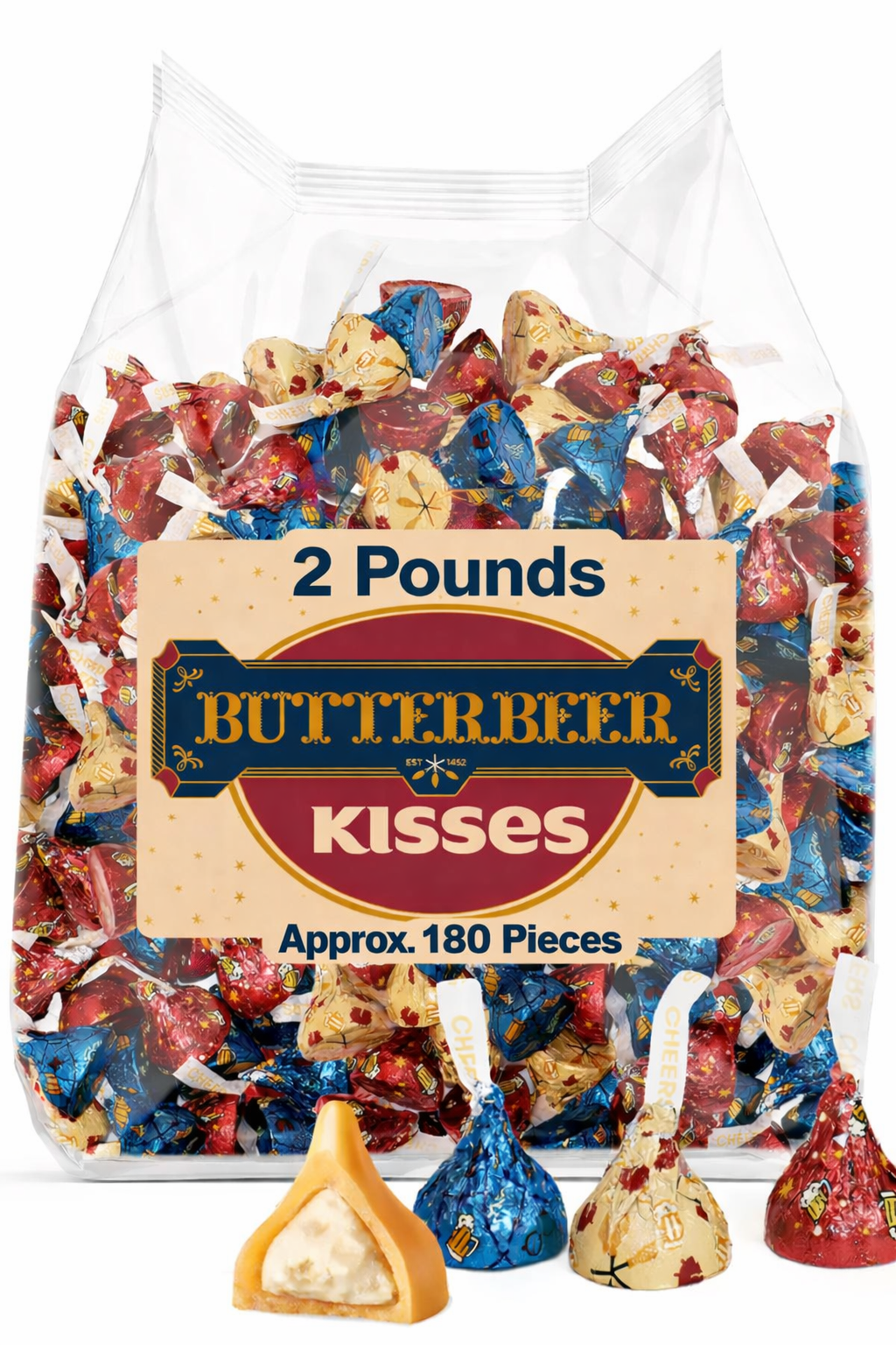Hershey’s Kisses Gold Colored Crème Filled with Butterbeer Flavored Crème Candy, Harry Potter Foils, Limited Edition (2 Pounds)
