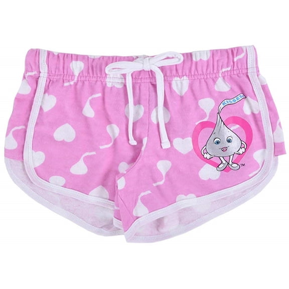 Hershey's Kisses Little Girls Pink and White Hearts Lounge Pants Gym Shorts Casual Pants Bottom (Size Small, Shorts)