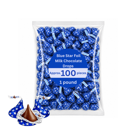 Hershey's Kisses Milk Chocolate - Blue Foils with Stars, 1 lb