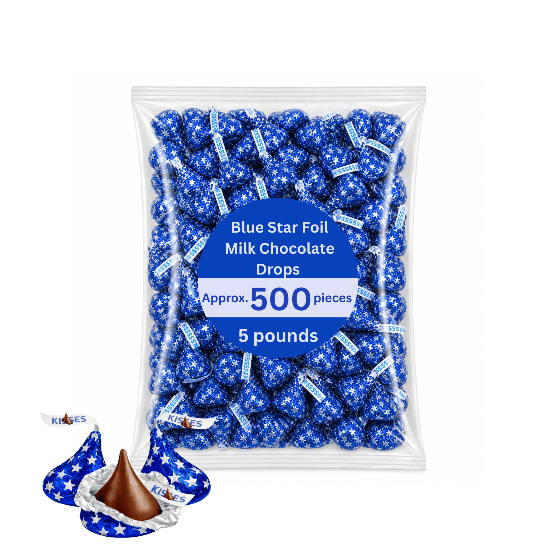 Hershey's Kisses Milk Chocolate - Blue Foils with Stars, 5 lb