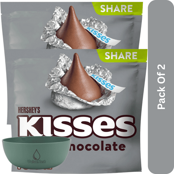 Hershey's Kisses Milk Chocolate Candy, 10.8 oz Share Pack, With Olive Green Bowl By ValueNest