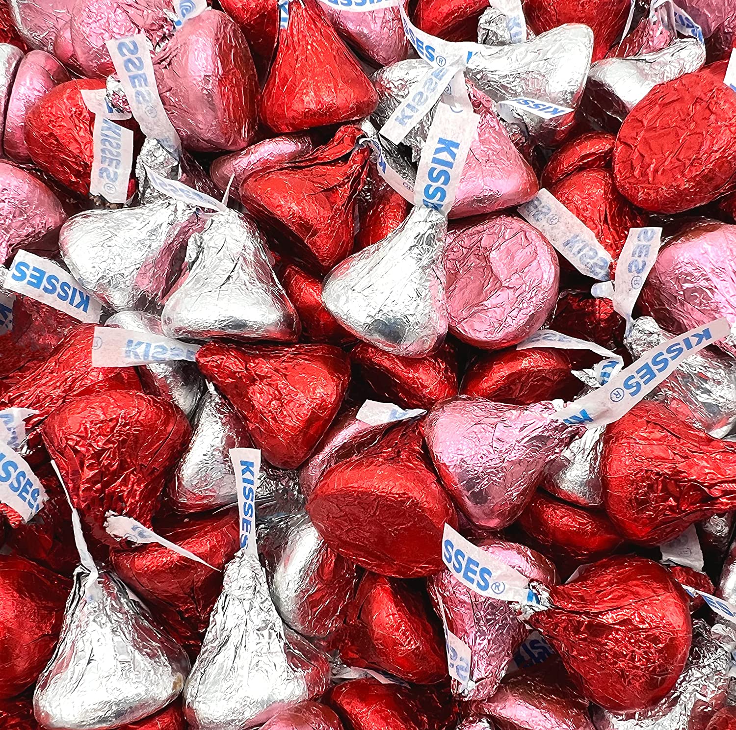 Hershey's Kisses Milk Chocolate Candy Mix Red Silver Pink Foils, Bulk 2