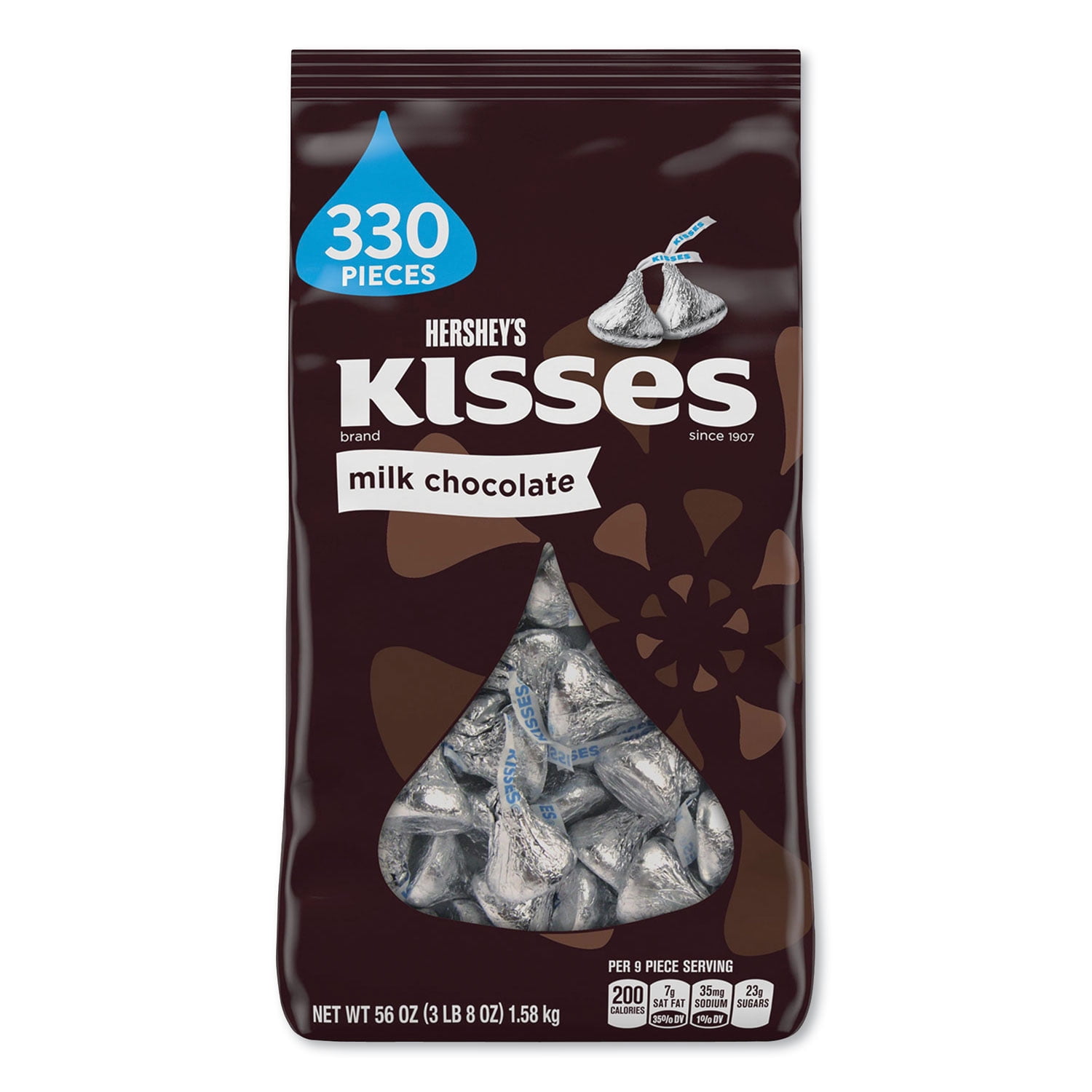 Hershey®'s Kisses, Milk Chocolate, Silver Wrappers, 56 Oz Bag