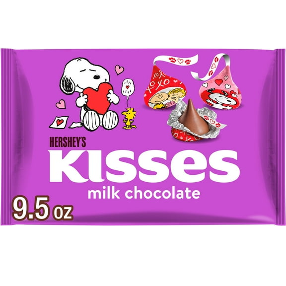 Hershey's Kisses Milk Chocolate Snoopy and Friends, Valentine's Candy Bag, 9.5 oz
