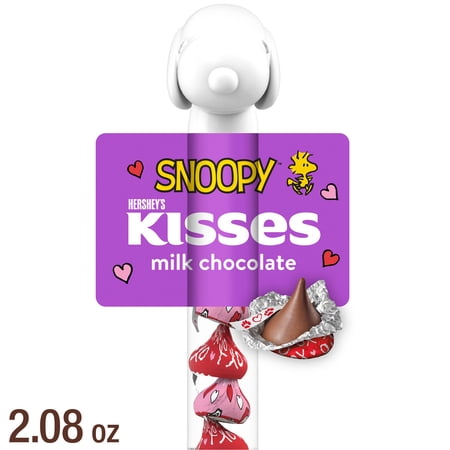 HERSHEY'S KISSES Milk Chocolate Snoopy™ and Friends, Valentine's Candy Plastic Cane, 2.08 oz