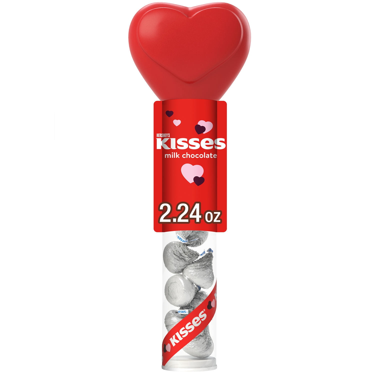 Hershey's Kisses Milk Chocolate Valentine's Day Candy, Plastic Cane 2.24 oz