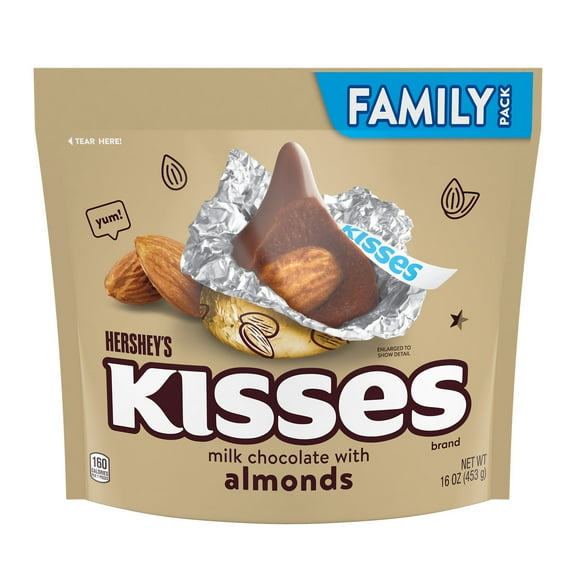 Hershey's Kisses Milk Chocolate with Almonds Candy, Family Pack 16 oz