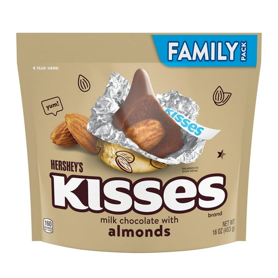 Hershey's Kisses Milk Chocolate with Almonds Candy, Family Pack 16 oz
