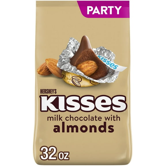 Hershey's Kisses Milk Chocolate with Almonds Candy, Party Pack 32 oz