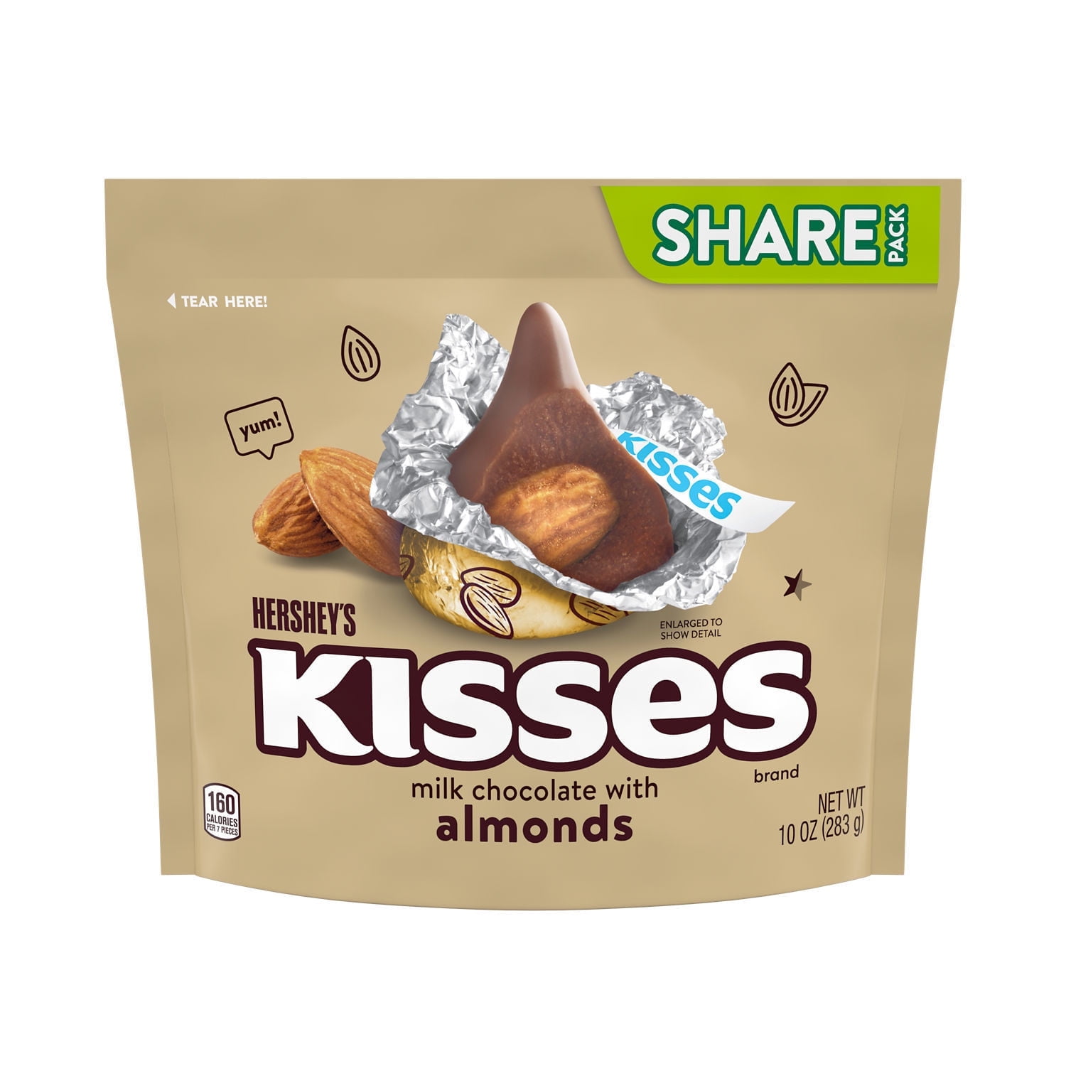 Hershey's Kisses Milk Chocolate with Almonds Candy, Share 10 oz (Pack of 4)
