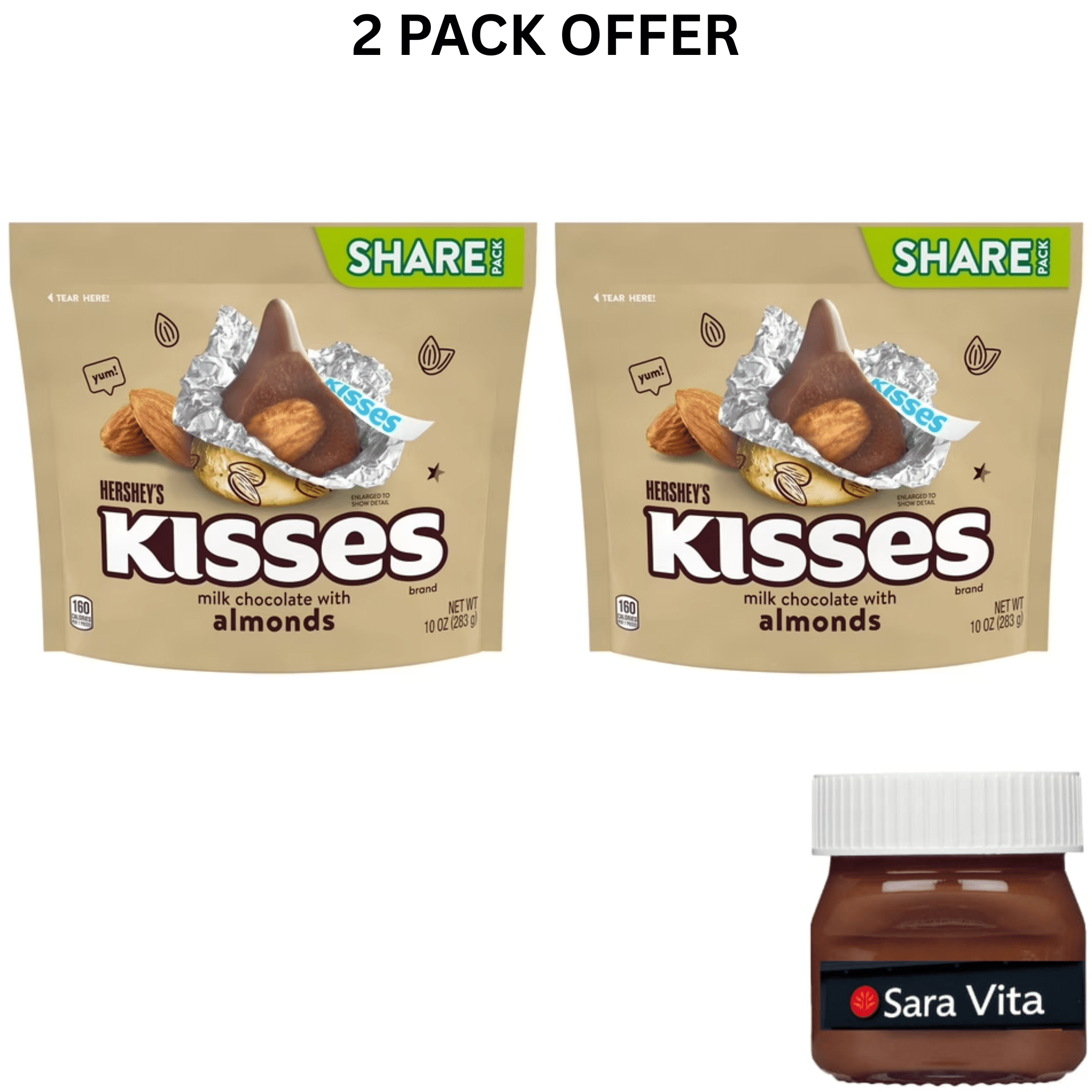 Hershey's Kisses Milk Chocolate with Almonds Candy, Share Pack, 10 OZ