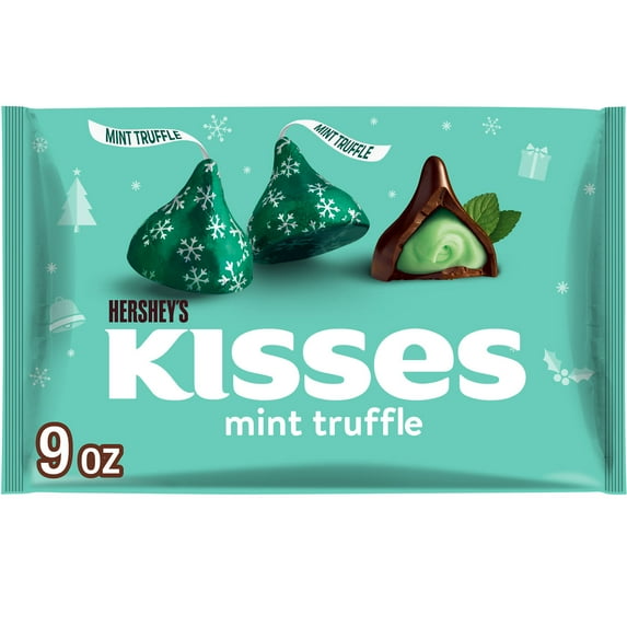 Hershey's Kisses Mint Truffle Flavored Christmas Candy, Bag 9 oz