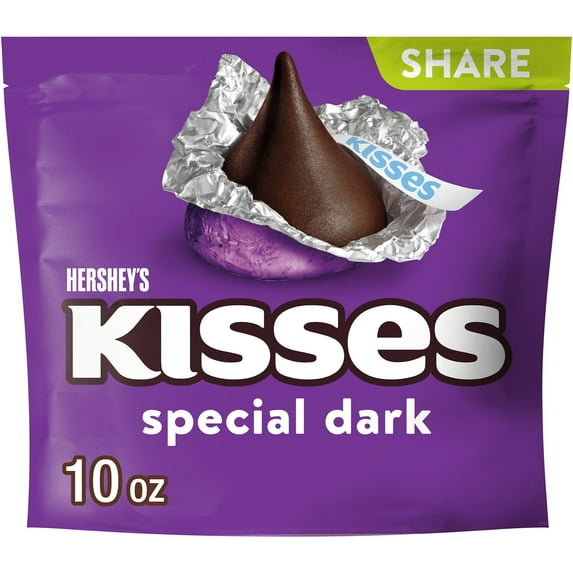 Hershey's Kisses SPECIAL DARK Mildly Sweet Chocolate Candy, Share Pack 10 oz(pack of 4)