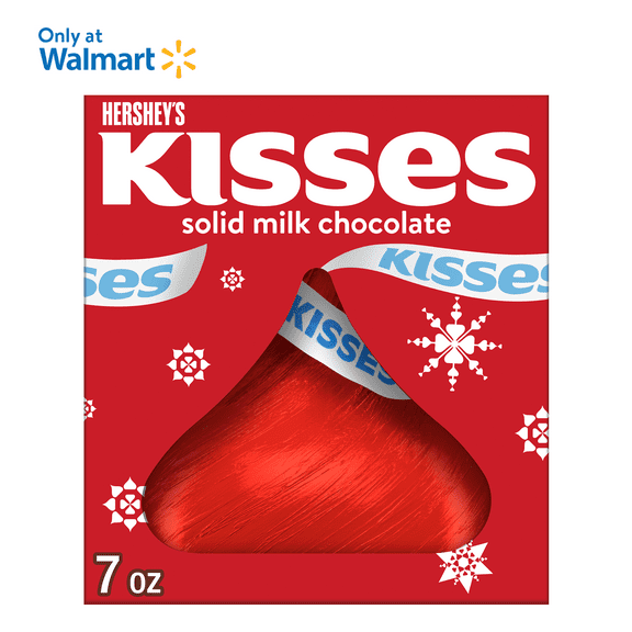 Hershey's Kisses Solid Milk Chocolate Christmas Candy Stocking Stuffers, Gift Box 7 oz