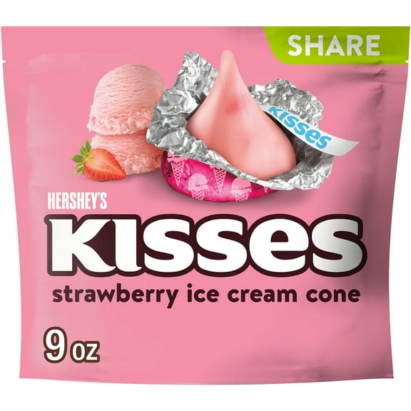 Hershey's Kisses Strawberry Ice Cream Cone Flavored Candy, Share Pack 9 oz