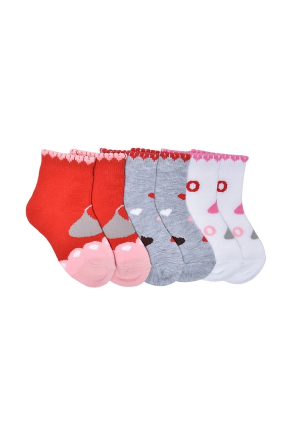 Kisses Unisex Infant/Toddler 3Pk Ankle Valentines Socks, Sizes 12M-5T