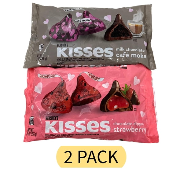 Hershey's Kisses Valentine's Day Limited Edition Assortment, 9 oz Bags, 2 Pack (Chocolate Dipped Strawberry & Caf Mocha)