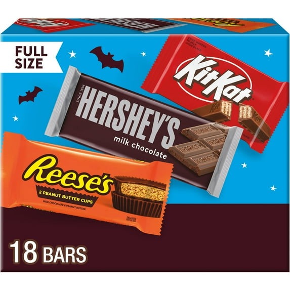 Hershey's, Kit Kat and Reese's Assorted Milk Chocolate Halloween Full Sized Candy, Variety Box 27.3 oz, 18 Pieces