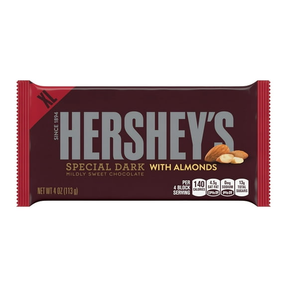 Hershey's Mildly Sweet Dark Chocolate Almonds Extra Large Candy Bar, 4oz