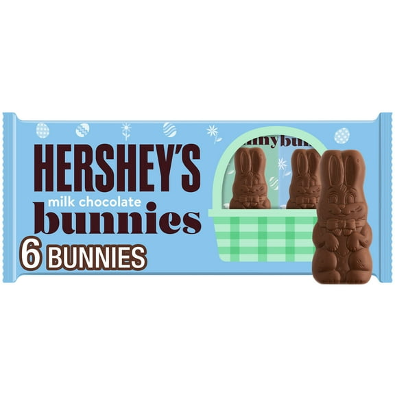 HERSHEY'S Milk Chocolate Bunnies, Easter Candy Packs, 1.2 oz (6 Count)