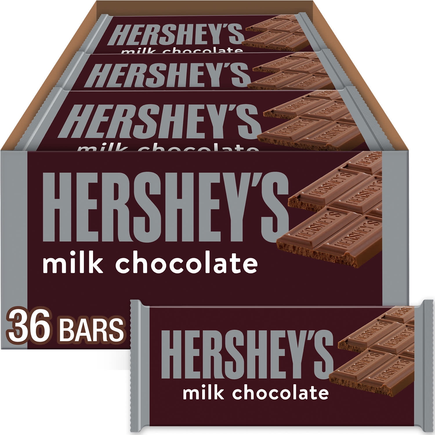 Hershey's Milk Chocolate Candy, Bars 1.55 oz, 36 Count