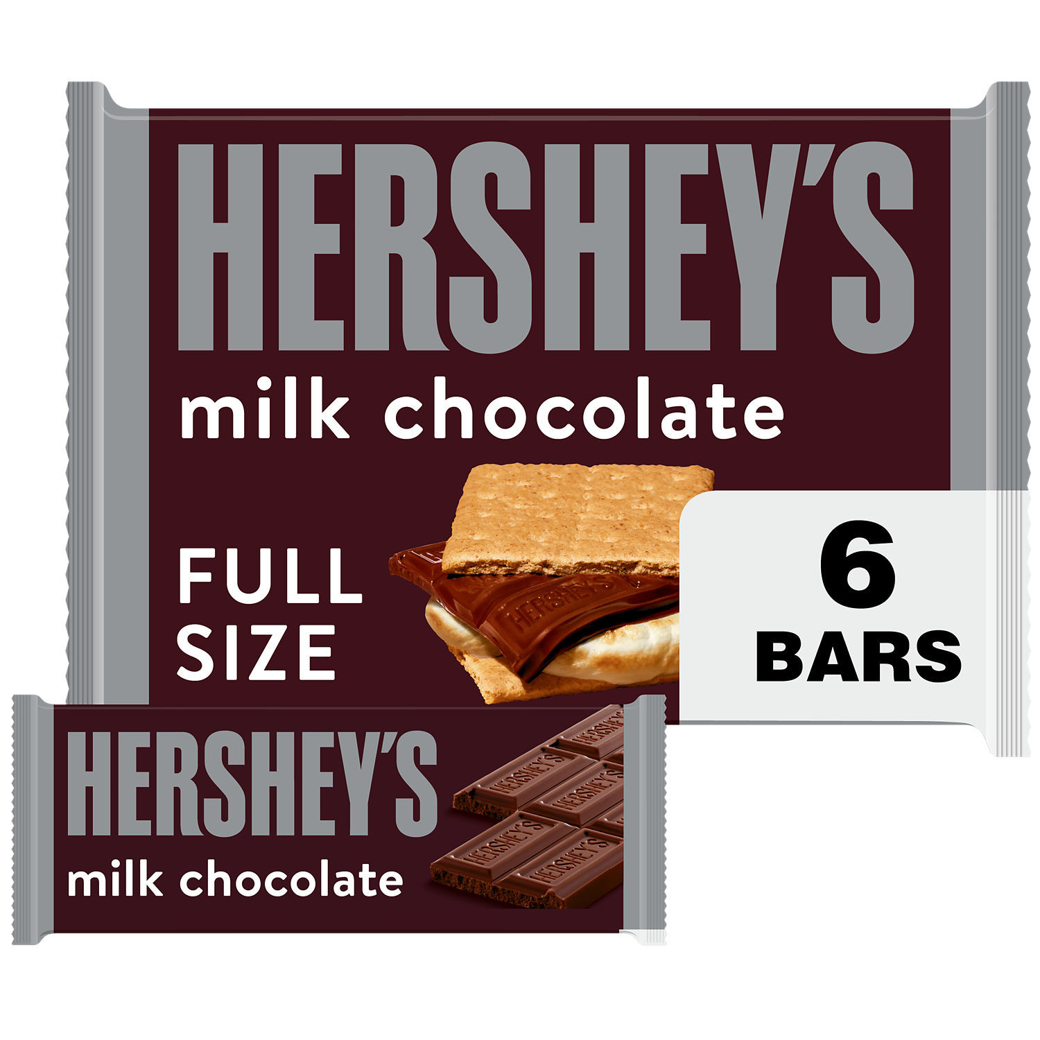 Hershey's Milk Chocolate Candy, Bars 1.55 oz, 6 Count - image 1 of 9