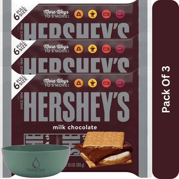 Hershey's Milk Chocolate Candy Bars (6 Count), 1.55 oz, With Olive Green Bowl By ValueNest