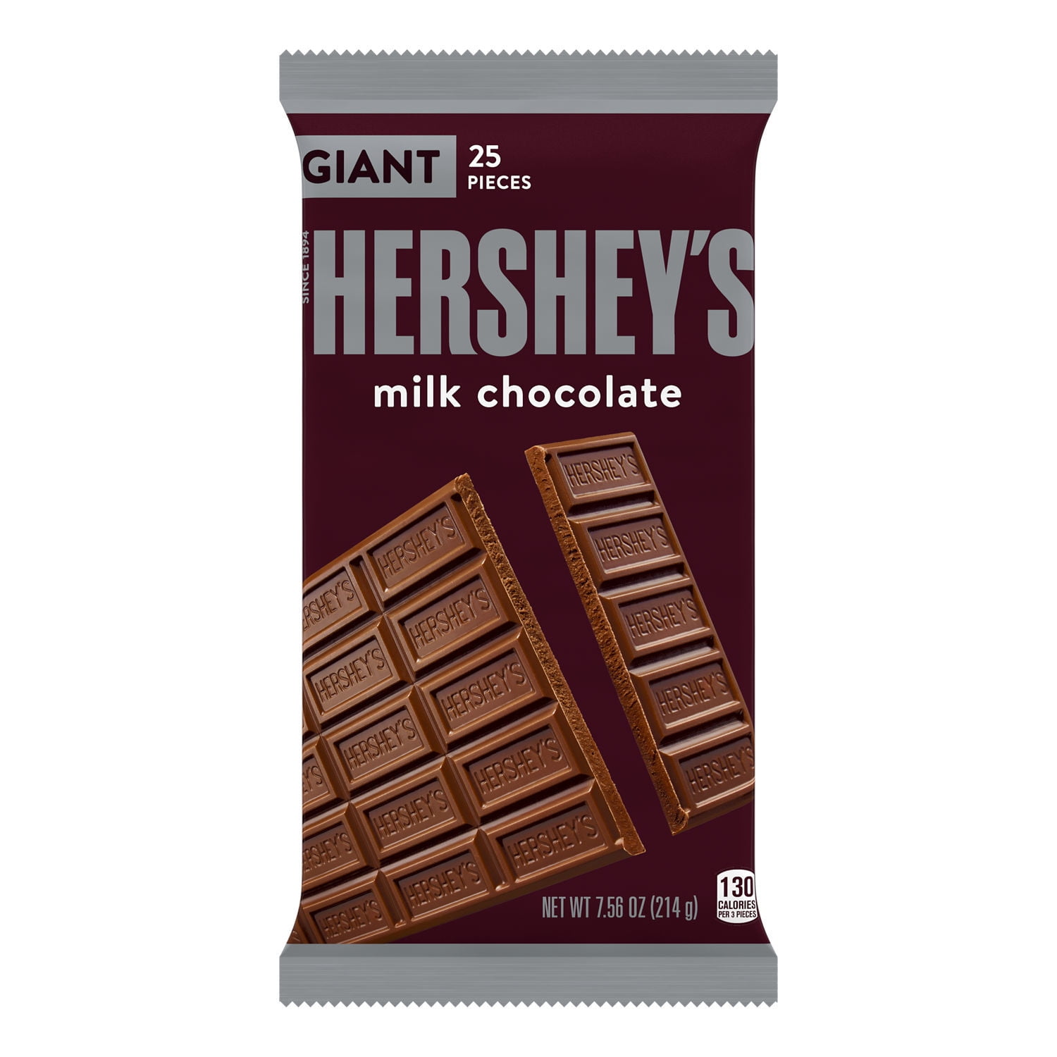 Hershey'S Milk Chocolate Giant Candy, Bar 7.56 Oz, 25 Pieces - Walmart.Com