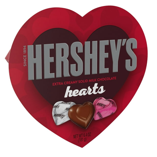 Hershey's Milk Chocolate Hearts Valentine's Day Candy, Gift Box 6.4 oz
