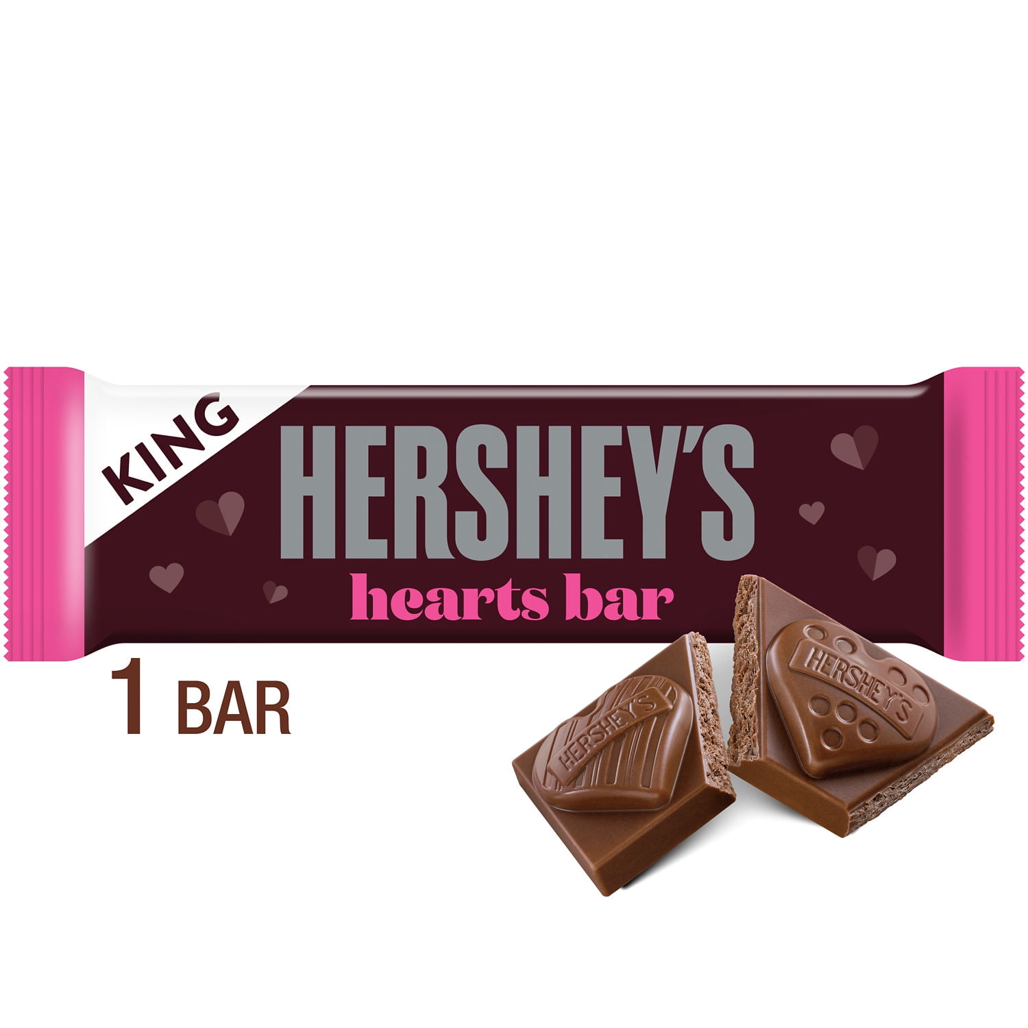 Hershey's Milk Chocolate King Size Hearts Valentine's Candy, Bar 2.5 oz
