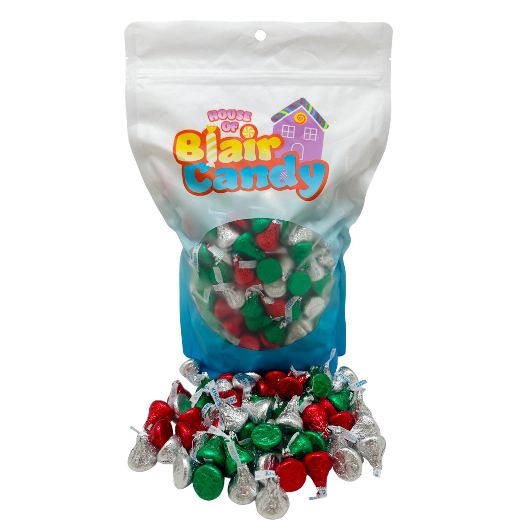 Hershey’s Milk Chocolate Kisses Christmas Edition - 5 Lb Resealable Bulk Candy Bag (approx. 500 pieces) - Chocolate Christmas Candy - Red, Silver, & Green Foil Wrapping