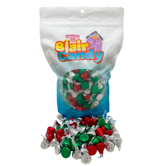 Hersheys Milk Chocolate Kisses Christmas Edition - 5 Lb Resealable Bulk Candy Bag (approx. 500 pieces) - Chocolate Christmas Candy - Red, Silver, & Green Foil Wrapping