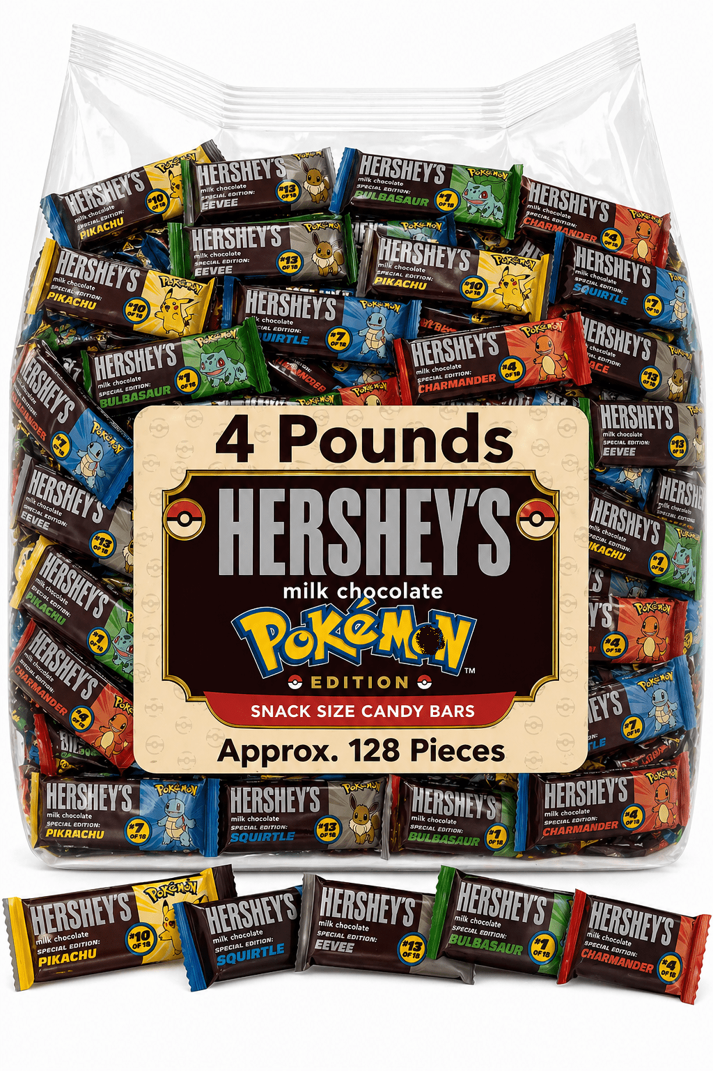 Hershey’s Milk Chocolate, Pokémoon Special Edition, Individually Wrapped, Snack Size Candy Bars (4 Pounds)